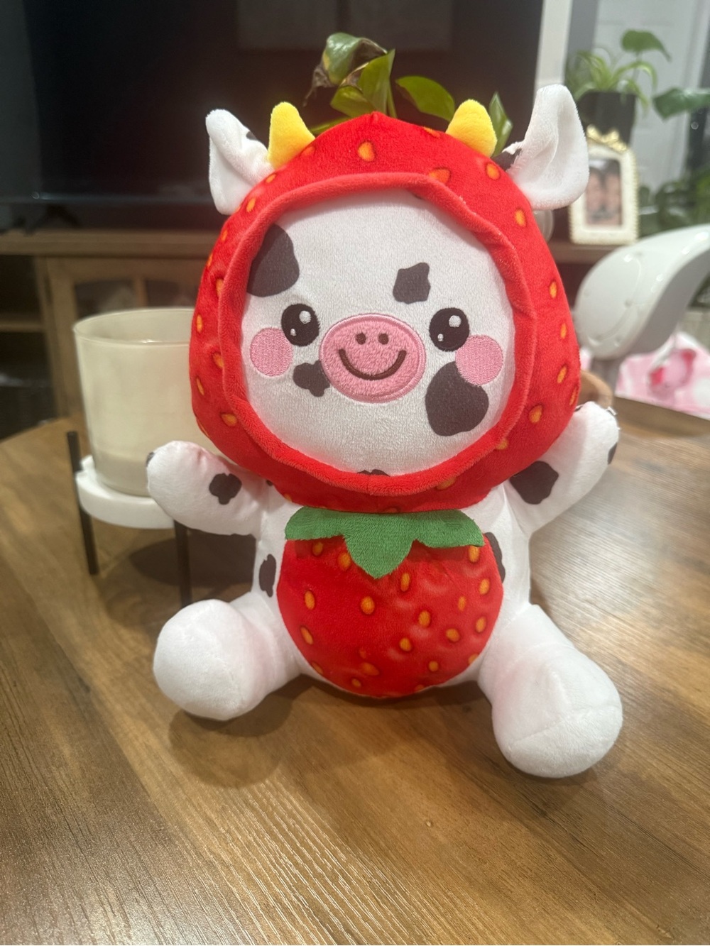 Strawberry Cow Plush Toy - Cute Red & White Kids Plush